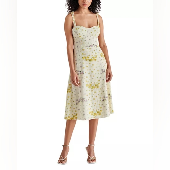 Steve Madden Floral Midi Dress in Yellow and White - Picture 3 of 7